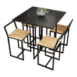 Conjunto Mesa Preta 4 Cadeiras Pequena Pinus Industrial Pt