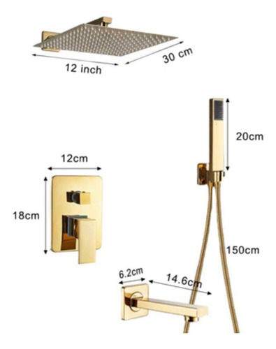 Kit Regadera Dorada De 12