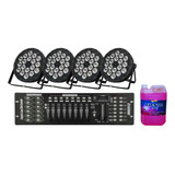 4 Canhao Refletor 18 Leds Rgbw 12w Quad + Mesa Dmx C/liquido