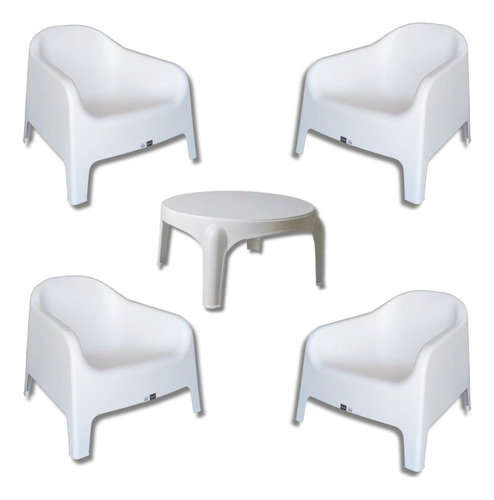 Juego De 4 Sillones Skarpo + Mesa Ratona Blanco Mascardi