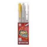 3 Plumas Gel Sakura Gelly Roll Metallic & White Medium Color De La Tinta Blanco, Oro Y Plata Color Del Exterior Blanco