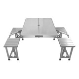 Mesa Kushiro Plegable Con 4 Bancos Aluminio Para 4 Personas