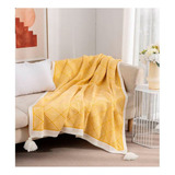 Manta De Lanilla Rombo Con Detalle Borla 130x150 Amarillo