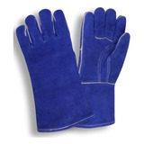 1 Par Guantes Soldador Azul Con Hilo Kevlar Uso Rudo Cordova