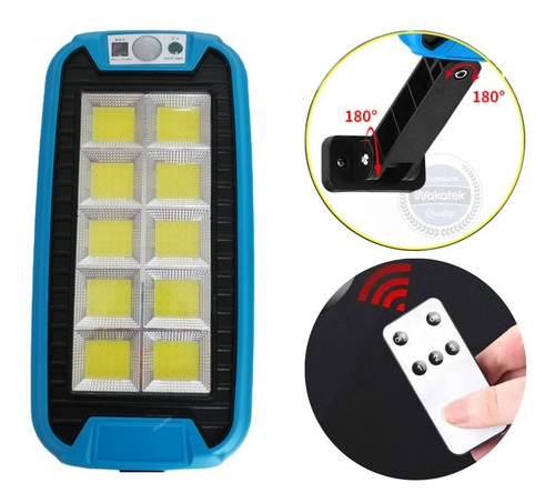 Foco Solar Led Sensor Movimiento Control Remoto Color Azul