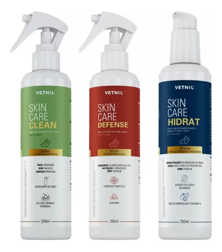 Skin Care Hidrat + Defense + Clean - 250ml - Vetnil