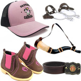 Kit Infantil Fem Country Botina Bone Cinto Berrante Espora