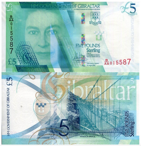 Billete De Gibraltar 5 Libras 2020 Reina Elizabeth Ll Nuevo 