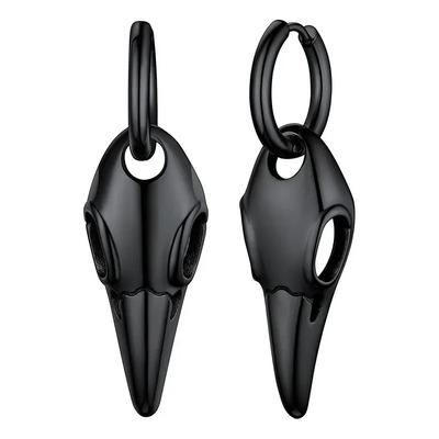 Arete Hombre Pendientes Vikingo Calavera Cuervo Negro Negro