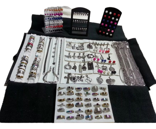 Paño +20 Dijes+20 Cadenas+5 Pulseras+ 36anillos Acero Quirur