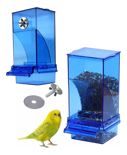Comedero Automatico Para Aves De Acrilico Con Soporte Azul