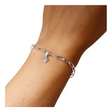 Pulsera Long Chain Huella Acero Blanco Bañado Plata Strass