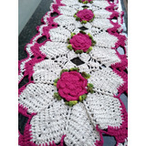 Caminho De Mesa Pink Croche Barbante Nº6 Cru 1.20 Metros