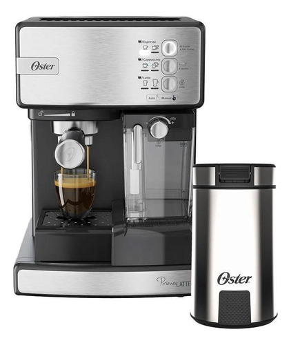 Kit Cafeteira Primalatte Inox E Moedor De Café Oster 220v