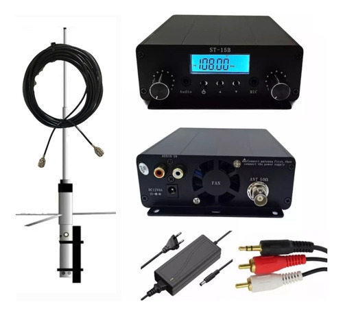 Transmissor Pra Rádio Fm 15w Kit Completo Som  Estéreo 