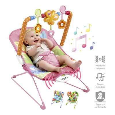 Bouncer Cartoon deluxe silla vibradora mecedora de bebe musical con juegos Rosa | Meses sin interés