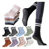 8 Pares De Calcetines Largos De Yoga Con Agarre Para Mujer