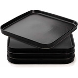 Plato Cuadrado De Porcelana Negra Con Borde 25 Cm 4 Pz