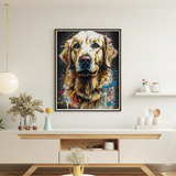 Quadro Grande Luxo Para Sala Quarto Cachorro Golden 90x60cm