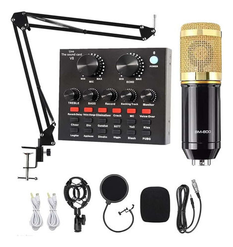 Kit Microfones Profissional Bm800 Mesa V8 E Braço Articulado