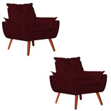 Kit 2 Poltronas Decorativa Opala Suede Bordo Kasa Sofa.