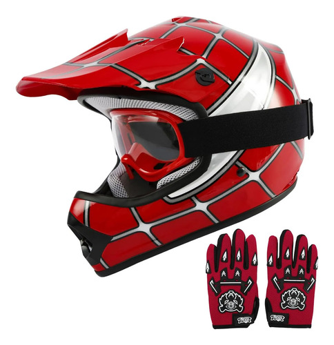Kit Casco Motocross Tct-motorparts Spiderman Guantes Gogles