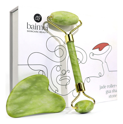 Juego De Rodillos De Jade Y Gua Sha Para Belleza Facial, Rod