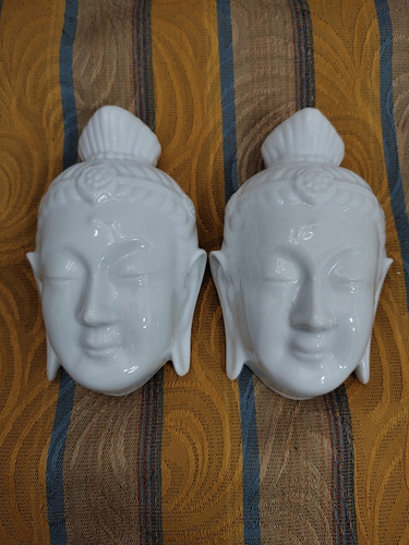 Par De Máscaras Em Porcelana Chinesa Buda Divindade 