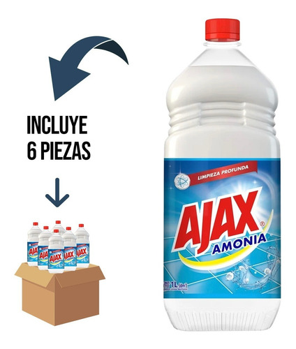 6 Pz Ajax Limpiador Amonia Líquido 1 L