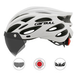 Capacete Ciclismo Mtb Com Viseira Magnética Led Ultraleve Cor Branco Tamanho 54/61