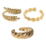 Anillo Ajustable Set X3 Acero Inoxidable Dorado + Caja 