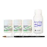 Kit Acrilico Acryfine 3 Polimeros Monomero + Pincel 