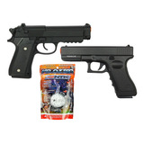 Kit 02 Pistolas Full Metal Mola Pt92 + Glock + 2000 Bolinhas