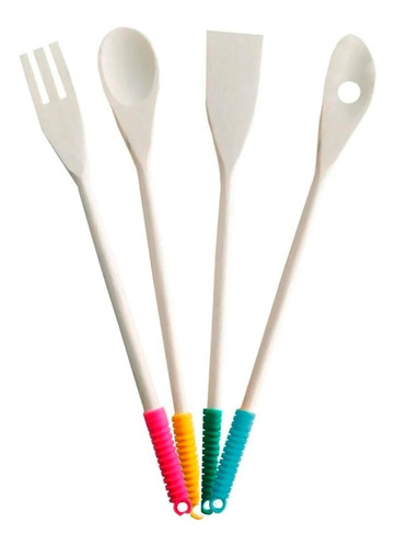 Set X4 Pzs Utensilios Bambu Cocina Cuchara Espatula Tenedor