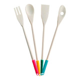 Set X4 Pzs Utensilios Bambu Cocina Cuchara Espatula Tenedor