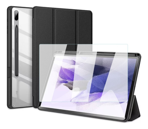 Mica + Funda Para Galaxy Tab S7+ / S8+ Smart Hibrida Negro