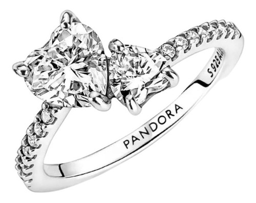 Anillo Pandora Doble Corazón Brillante + Set De Regalo