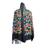 Rebozo Chalina Chal Bordado Flores Floreado Flecos 