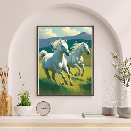 Tela Quadro Grande Para Sala Cavalo No Campo 90x60 Luxo