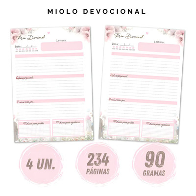 Miolos Impressos Caderno Devocional Diário Evang. Kit C/4 Un