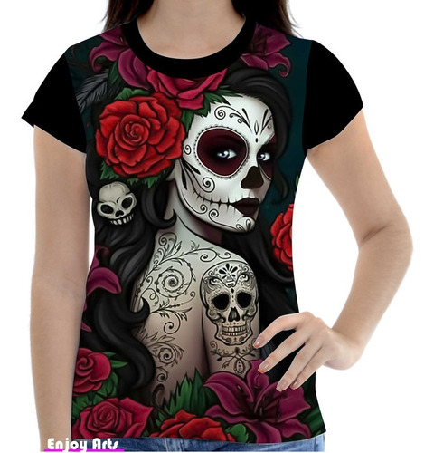 Camisa Camiseta Feminina Babylook Caveira Mexicana 3
