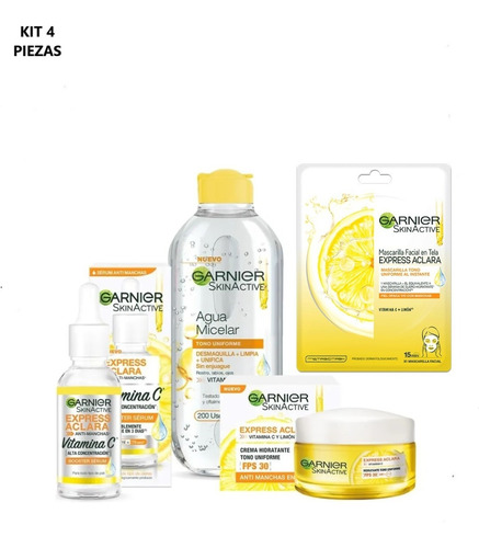 Kit Skin Active Aclarador Express Garnier 4 Piezas.