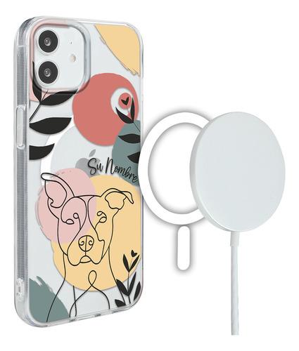 Funda Para iPhone Magsafe Mujer Perro Pitbull Minimal Nombre