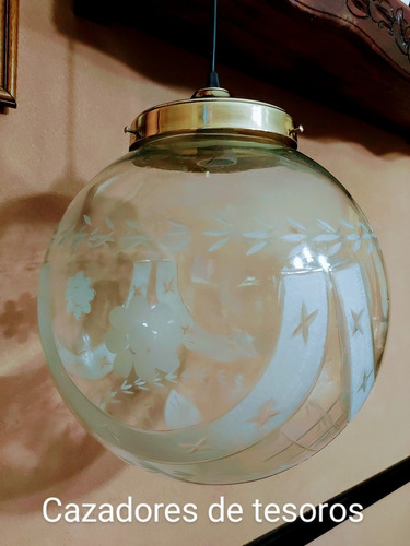 Antigua Lámpara  Esfera Tallada De 30 Cm