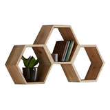 3 Nicho Decorativo Hexagonal Em Pinus  15 Cm Prof.