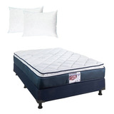 Colchón Queen Size Mónaco + Box Blu Dicasa + 2 Almohadas 