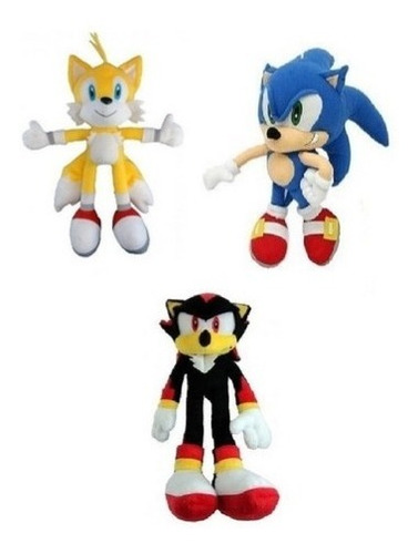 3 Bonecos Pelúcia Turma Do Sonic Sonic Tails Shadow 35 Cm 