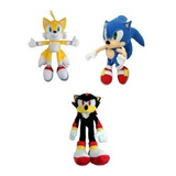3 Bonecos Pelúcia Turma Do Sonic Sonic Tails Shadow 35 Cm 