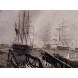 Grabado Batalla  Naval Navarino 1827 Grecia Turquia  1875