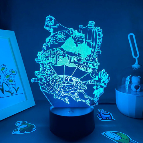 Luz De Noche Lámpara 3d Led Anime Howl's Moving Castle Night